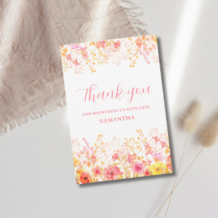Carte De Remerciements Baby Shower Fleurs Roses de Prairie 