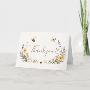 Carte De Remerciements Baby Shower Fleurs Sauvages et Bébé Lovebug