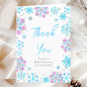 Carte De Remerciements Baby Shower Flocons de Neige Violets et Bleus
