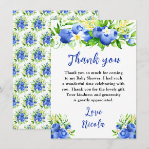 Carte De Remerciements Baby Shower Floral à la Myrtille