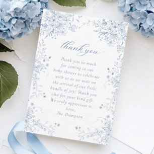 Carte De Remerciements Baby shower Floral bleu
