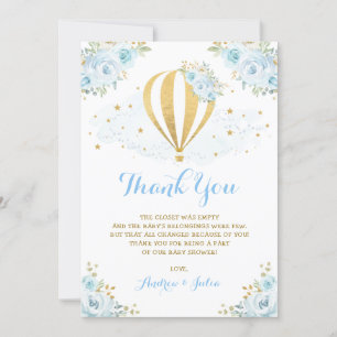 Carte De Remerciements Baby shower floral bleu chaud lunatique de ballon