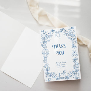 Carte De Remerciements Baby shower floral bleu foncé