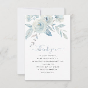 Carte De Remerciements baby shower floral bleu poussiéreux