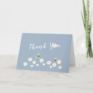 Carte De Remerciements Baby shower Floral Bleu Simple Daisy