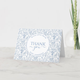 Carte De Remerciements Baby shower floral bleu toile élégant personnalisé