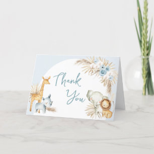 Carte De Remerciements Baby shower Floral Boho bleu Safari