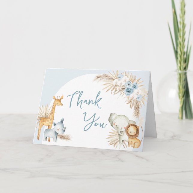 Carte De Remerciements Baby shower Floral Boho bleu Safari (Devant)