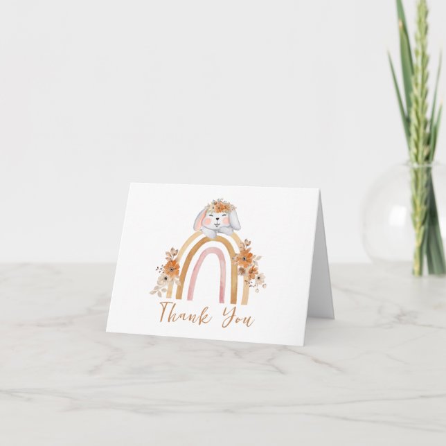 Carte De Remerciements Baby shower Floral Boho Bunny Rainbow (Devant)