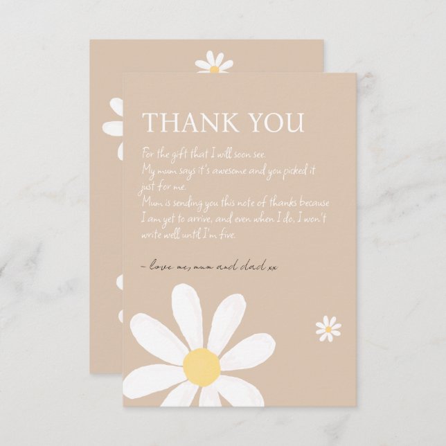 Carte De Remerciements Baby shower Floral Boho Daisy (Devant / Derrière)