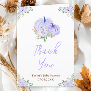 Carte De Remerciements Baby shower Floral Citrouille violet