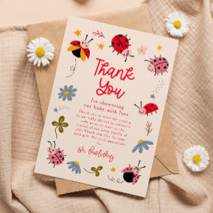 Carte De Remerciements Baby shower floral de Ladybug