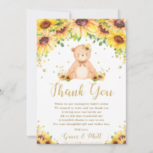 Carte De Remerciements Baby shower floral de tournesol de l'ours en tourb