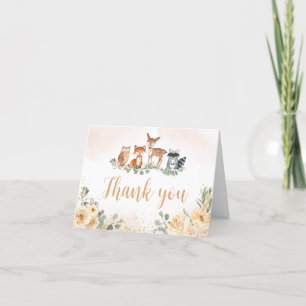 Carte De Remerciements Baby shower Floral des animaux de bois