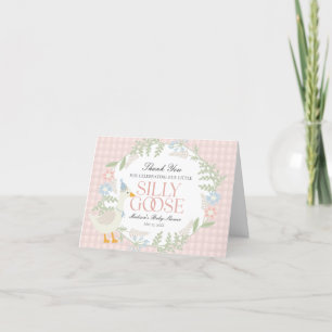 Carte De Remerciements Baby shower Floral En vichy d'oie soie rose