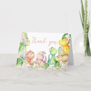 Carte De Remerciements Baby shower Floral Girl Dinosaur