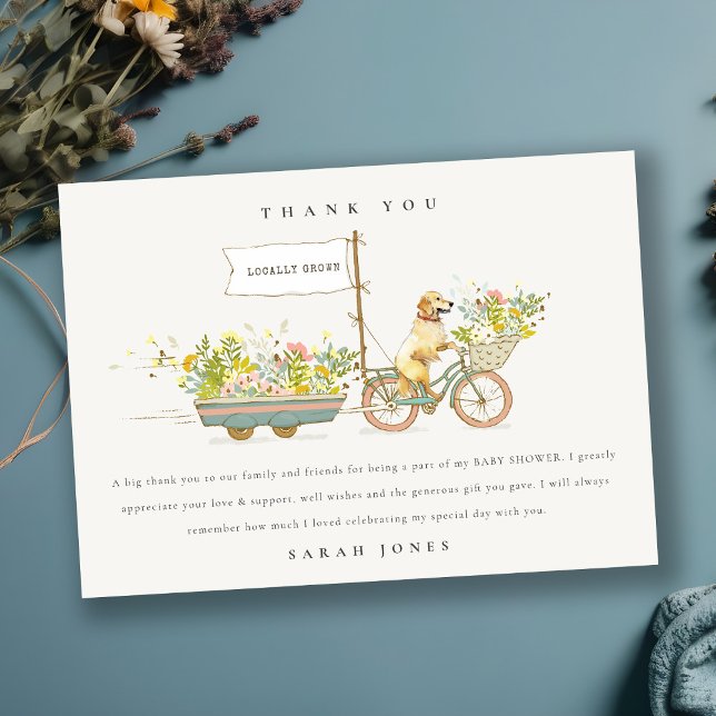 Carte De Remerciements Baby shower Floral Golden Retriever cultivé locale (Créateur téléchargé)