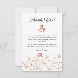 Carte De Remerciements Baby Shower Floral Minimaliste Rose Pêche Doux
