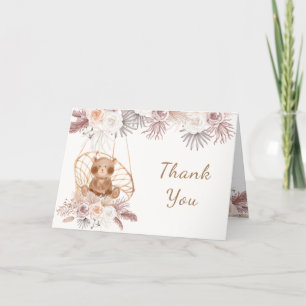Carte De Remerciements Baby shower Floral moderne Boho Teddy Bear Pampas