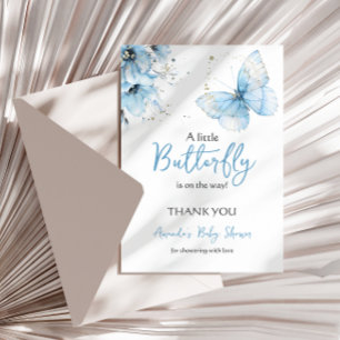 Carte De Remerciements Baby Shower Floral Papillon Sauvage Bleu