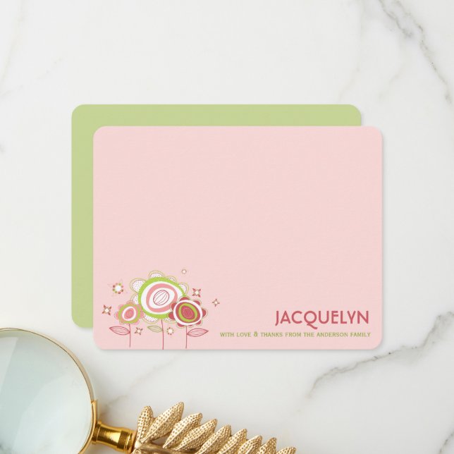 Carte De Remerciements Baby shower Floral Petite Rose douce Fleur (Devant/Arrière en situation)