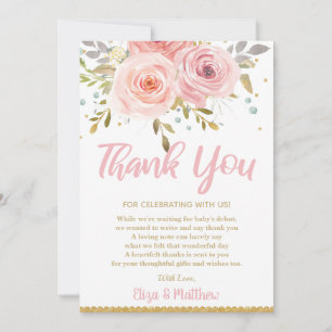 Carte De Remerciements Baby shower floral rose