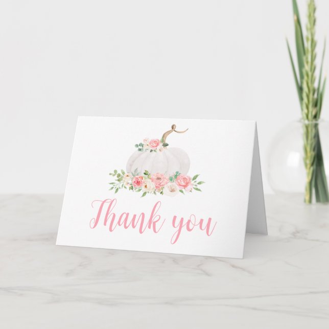 Carte De Remerciements Baby shower floral rose citrouille (Devant)