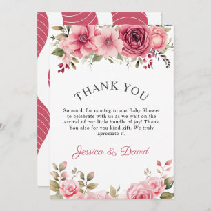 Carte De Remerciements Baby shower floral Rose coloré