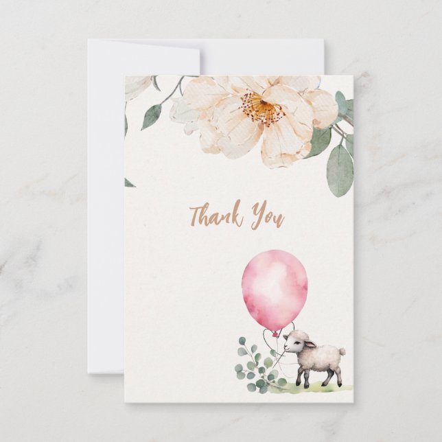 Carte De Remerciements Baby shower Floral rose doux Little Lamb (Devant)