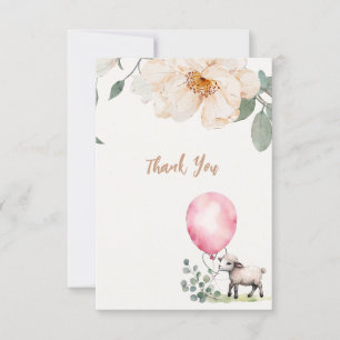 Carte De Remerciements Baby shower Floral rose doux Little Lamb