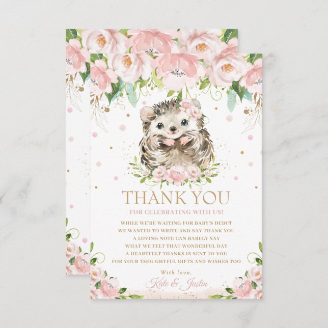 Carte De Remerciements Baby shower Floral rose pâle  (Devant / Derrière)