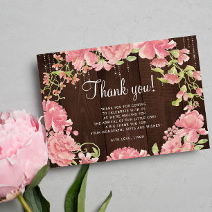 Carte De Remerciements Baby shower floral rose pastel rustique aquarelle
