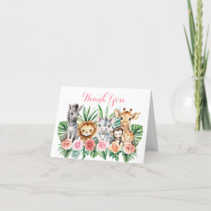 Carte De Remerciements Baby shower Floral Safari Animaux