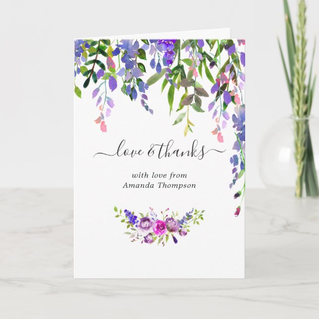 Carte De Remerciements Baby shower floral violet aquarelle (Devant)