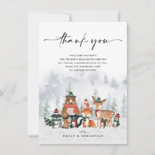 Carte De Remerciements Baby shower forestier des animaux des forêts d'hiv