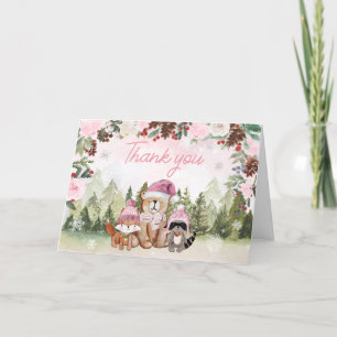 Carte De Remerciements Baby shower forestier rose d'hiver