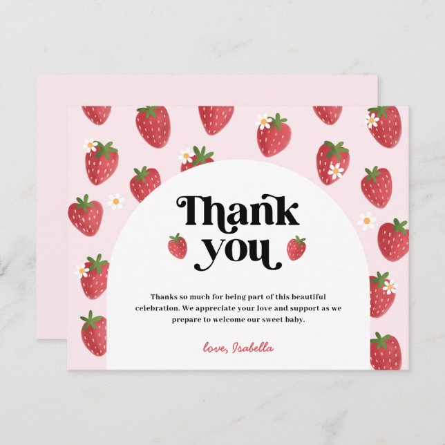 Carte de remerciements Baby shower fraise (Devant / Derrière)