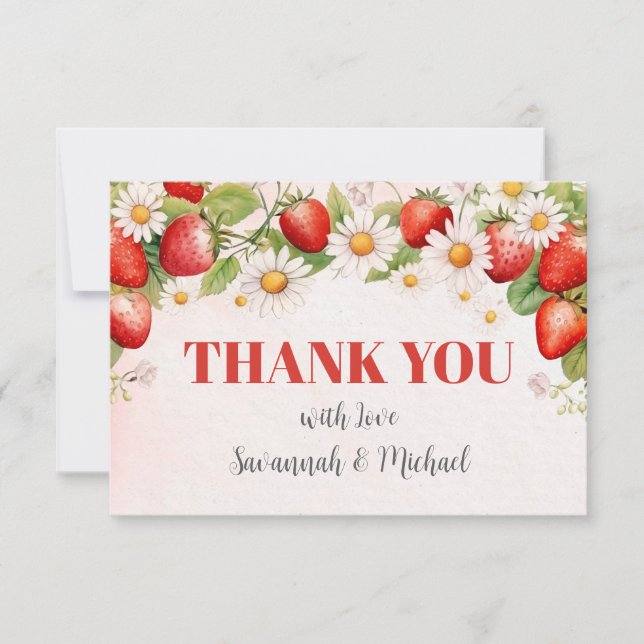 Carte De Remerciements Baby Shower Fraise (Devant)