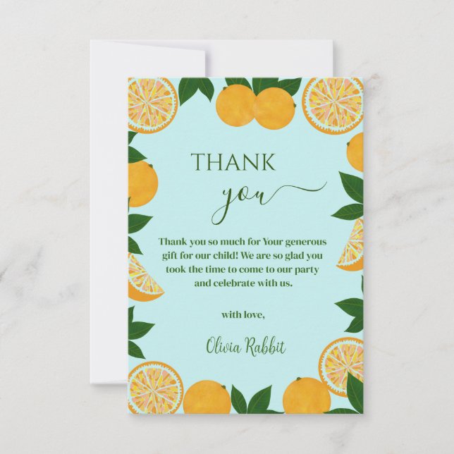 Carte De Remerciements Baby shower Fruit Fruit Fruit Orange (Devant)