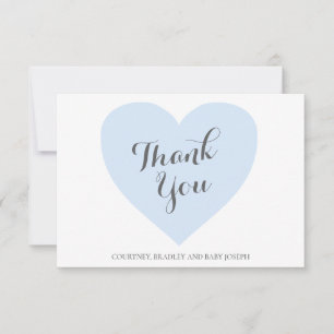 Carte De Remerciements Baby shower garçon Coeur Bleu mou