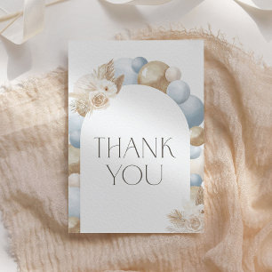Carte De Remerciements Baby shower Garçon en laiton Boho bleu Pampas