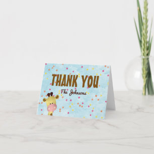Carte De Remerciements Baby Shower Garçon Girafe Bleu 