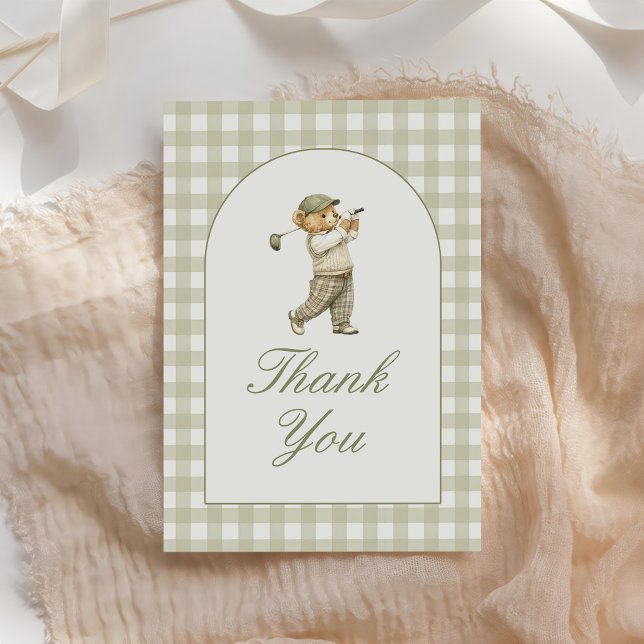 Carte De Remerciements Baby Shower Garçon Golf Gingham Vert (Créateur téléchargé)