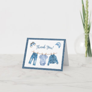 Carte De Remerciements Baby Shower Garçon Jean Bleu