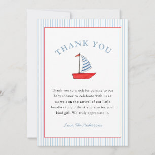 Carte De Remerciements Baby shower garcon mignon bateau nautique