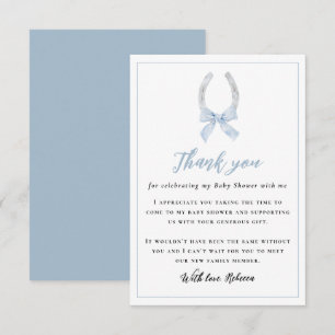 Carte De Remerciements Baby Shower Garçon Moderne Équestre Cheval Bleu