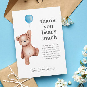 Carte De Remerciements Baby Shower Garçon Ourson Éditable