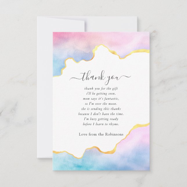 Carte De Remerciements Baby shower Garçon Rainbow et Gold Agate (Devant)