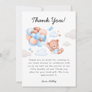 Carte De Remerciements Baby shower Garçon Teddy Bear