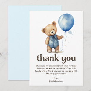 Carte De Remerciements Baby shower Garçon Teddy Bear